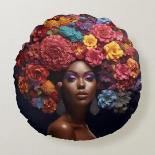 Afrikanische Amerikanerin Schwarze Königin Melanin Rundes Kissen