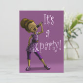 Afrikanische Amerikanerin Singing Geburtstagsparty Einladung (Stehend Vorderseite)
