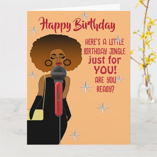 Afrikanische Amerikanerin singt mit Mikrofon Karte (Gelbe Blume)