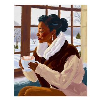 Afrikanische Amerikanerin Sipping Kakao im Winter Poster