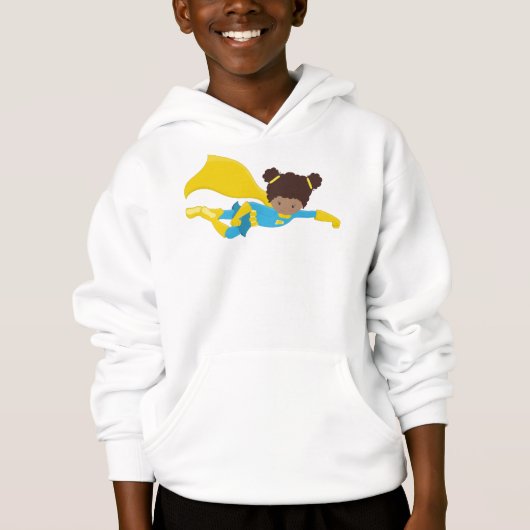 Afrikanische Amerikanerin, Superheld-Mädchen, Gelb Hoodie (Vorderseite)