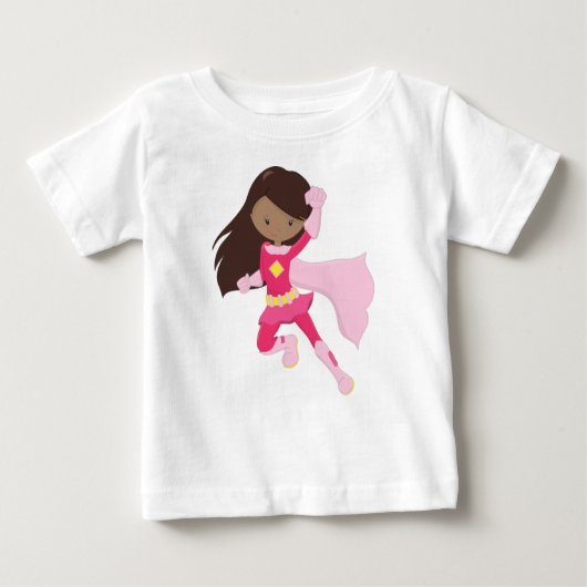 Afrikanische Amerikanerin, Superheldin Girl, rosa  Baby T-shirt (Vorderseite)