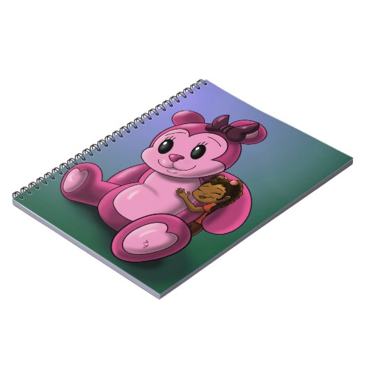 Afrikanische Amerikanerin und rosa Teddy Bär Notizblock (Linke Seite)