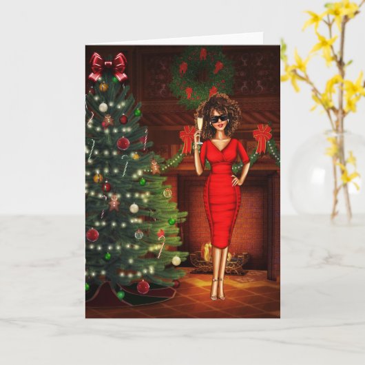 Afrikanische Amerikanerin Weihnachtskarte Karte (Gelbe Blume)