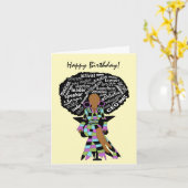 Afrikanische Amerikanerin Word Art Geburtstag Karte (Gelbe Blume)