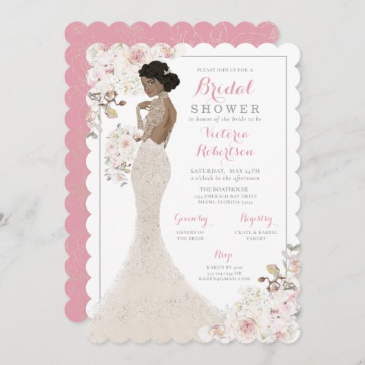 Afrikanische Amerikanische Braut im Gown-Brautpart Einladung (Vorne/Hinten)