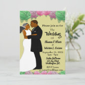 Afrikanische amerikanische Braut- und Groom-Blumen Einladung (Stehend Vorderseite)