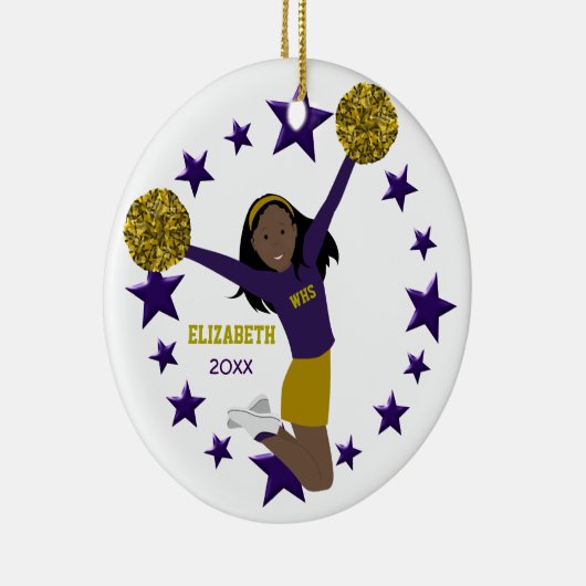 Afrikanische amerikanische Cheerleader lila u. Keramik Ornament (Rechts)