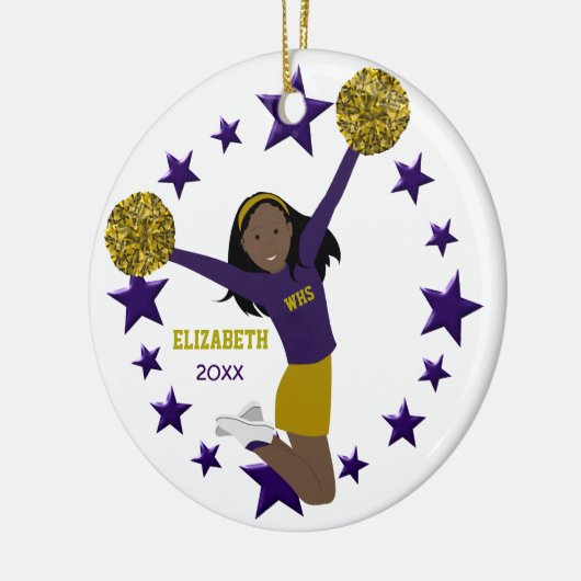 Afrikanische amerikanische Cheerleader lila u. Keramik Ornament (Links)