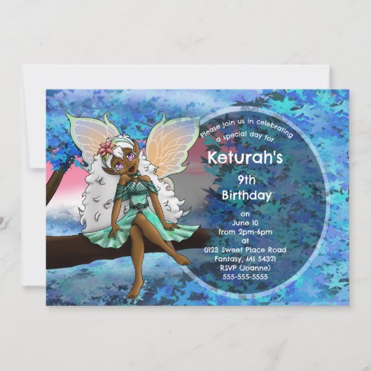 Afrikanische Amerikanische Fairy über die Geburtst Einladung (Vorderseite)
