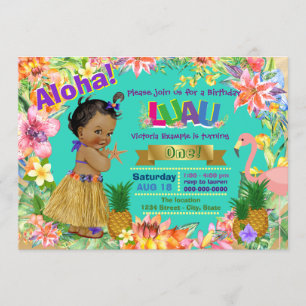 Afrikanische Amerikanische Girl Hawaiian Luau Gebu Einladung