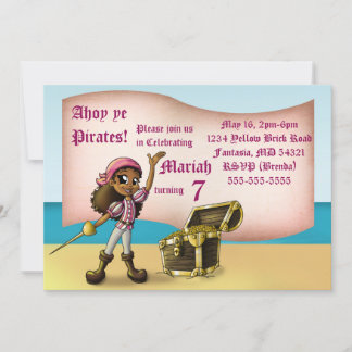 Afrikanische Amerikanische Girl Pirate Geburtstags Einladung