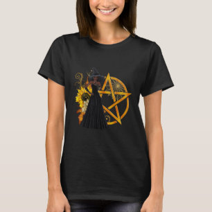 Afrikanische Amerikanische Hexe mit Golden Pentagr T-Shirt