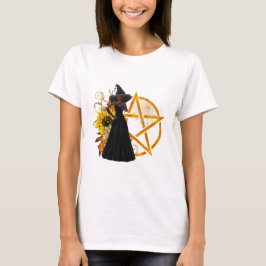 Afrikanische Amerikanische Hexe mit Golden Pentagr T-Shirt