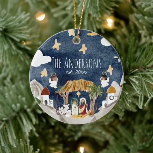 Afrikanische Amerikanische Krippe Weihnachten Keramik Ornament (Baum)