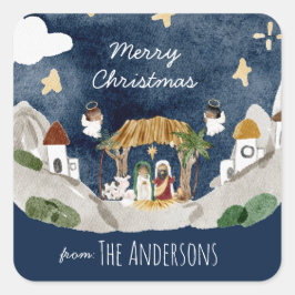 Afrikanische Amerikanische Krippe Weihnachten Quadratischer Aufkleber