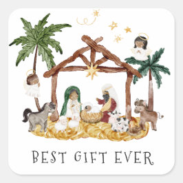 Afrikanische Amerikanische Krippe Weihnachten Quadratischer Aufkleber