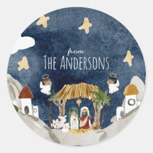 Afrikanische Amerikanische Krippe Weihnachten Runder Aufkleber