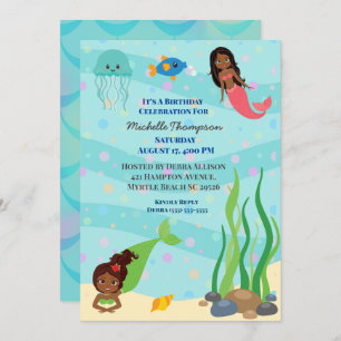 Afrikanische Amerikanische Mermaid Birthday Party Einladung
