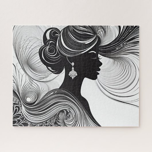 Afrikanische amerikanische Silhouette Beauty Encha Puzzle (Horizontal)