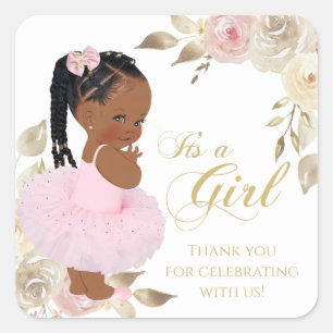 Afrikanische Ballerina Prinzessin Baby Shower Gesc Quadratischer Aufkleber