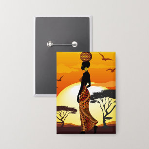 Afrikanische Beautiful Woman Silhouette über afrik Button