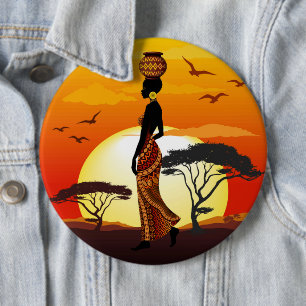 Afrikanische Beautiful Woman Silhouette über afrik Button