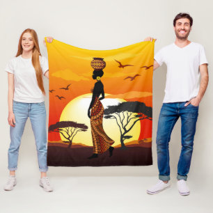 Afrikanische Beautiful Woman Silhouette über afrik Fleecedecke