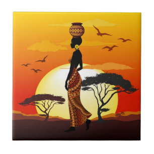 Afrikanische Beautiful Woman Silhouette über afrik Fliese