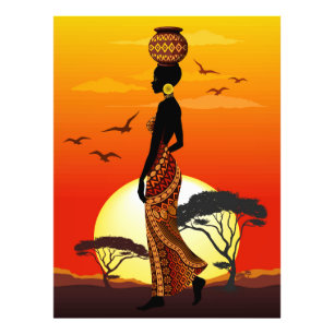Afrikanische Beautiful Woman Silhouette über afrik Fotodruck