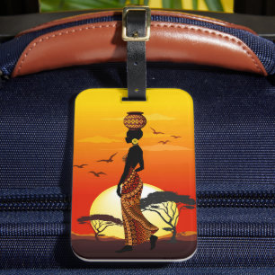 Afrikanische Beautiful Woman Silhouette über afrik Gepäckanhänger