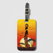 Afrikanische Beautiful Woman Silhouette über afrik Gepäckanhänger (Vorderseite Vertikal)