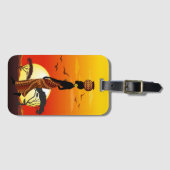 Afrikanische Beautiful Woman Silhouette über afrik Gepäckanhänger (Vorderseite (Horizontal))