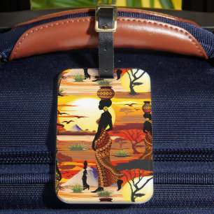 Afrikanische Beautiful Woman Silhouette über afrik Gepäckanhänger