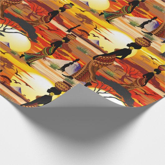 Afrikanische Beautiful Woman Silhouette über afrik Geschenkpapier (Ecke)