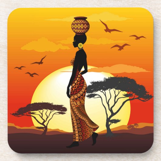 Afrikanische Beautiful Woman Silhouette über afrik Getränkeuntersetzer (Vorderseite)