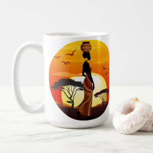 Afrikanische Beautiful Woman Silhouette über afrik Kaffeetasse