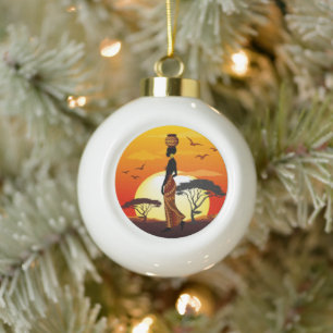 Afrikanische Beautiful Woman Silhouette über afrik Keramik Kugel-Ornament