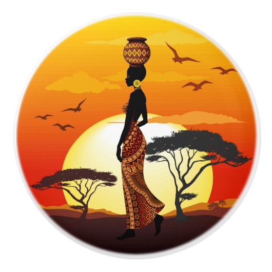 Afrikanische Beautiful Woman Silhouette über afrik Keramikknauf (Vorderseite)