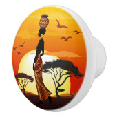 Afrikanische Beautiful Woman Silhouette über afrik Keramikknauf (Rechts)