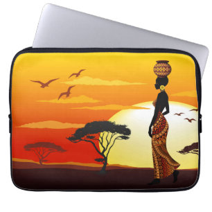 Afrikanische Beautiful Woman Silhouette über afrik Laptopschutzhülle