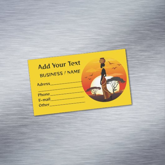 Afrikanische Beautiful Woman Silhouette über afrik Magnetische Visitenkarte (Beispiel)