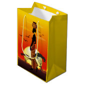 Afrikanische Beautiful Woman Silhouette über afrik Mittlere Geschenktüte (Vorderseite Schrägansicht)