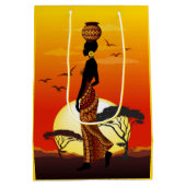 Afrikanische Beautiful Woman Silhouette über afrik Mittlere Geschenktüte (Rückseite)