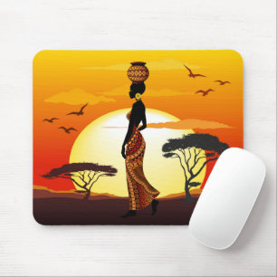 Afrikanische Beautiful Woman Silhouette über afrik Mousepad