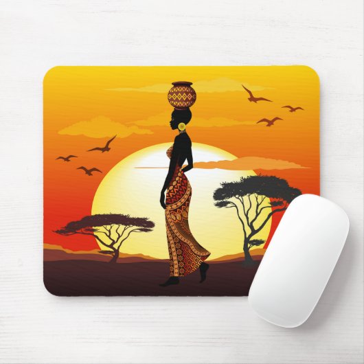 Afrikanische Beautiful Woman Silhouette über afrik Mousepad (Mit Mouse)