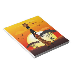 Afrikanische Beautiful Woman Silhouette über afrik Notizblock