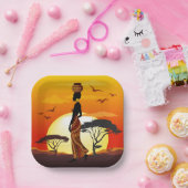 Afrikanische Beautiful Woman Silhouette über afrik Pappteller (Party)