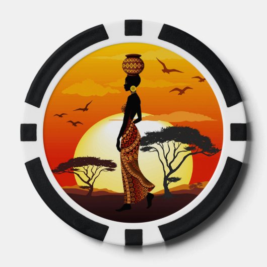 Afrikanische Beautiful Woman Silhouette über afrik Pokerchips (Vorderseite)
