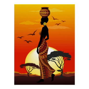 Afrikanische Beautiful Woman Silhouette über afrik Poster